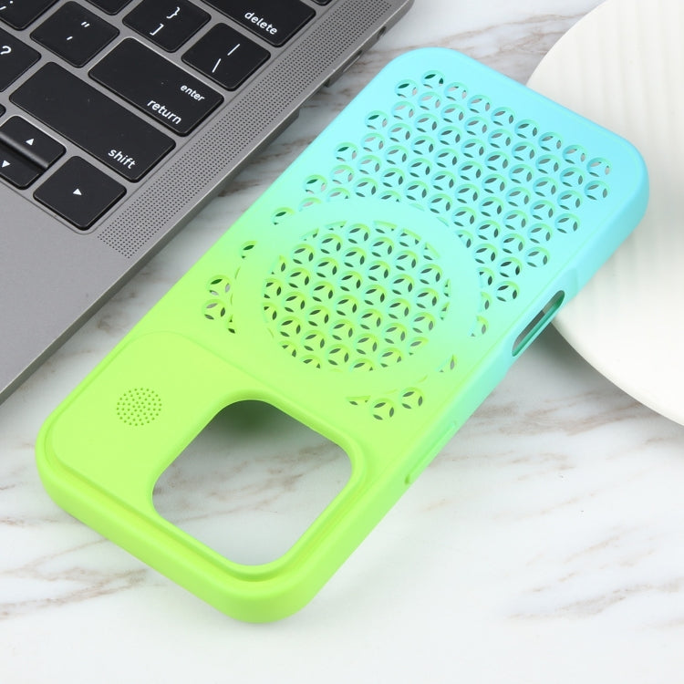 For iPhone 16 Pro Gradient Color Honeycomb Aromatherapy MagSafe Phone Case(Green Blue) by buy2fix