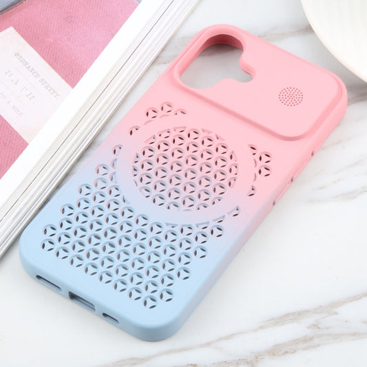 For iPhone 16 Plus Gradient Color Honeycomb Aromatherapy MagSafe Phone Case(Pink Blue) by buy2fix