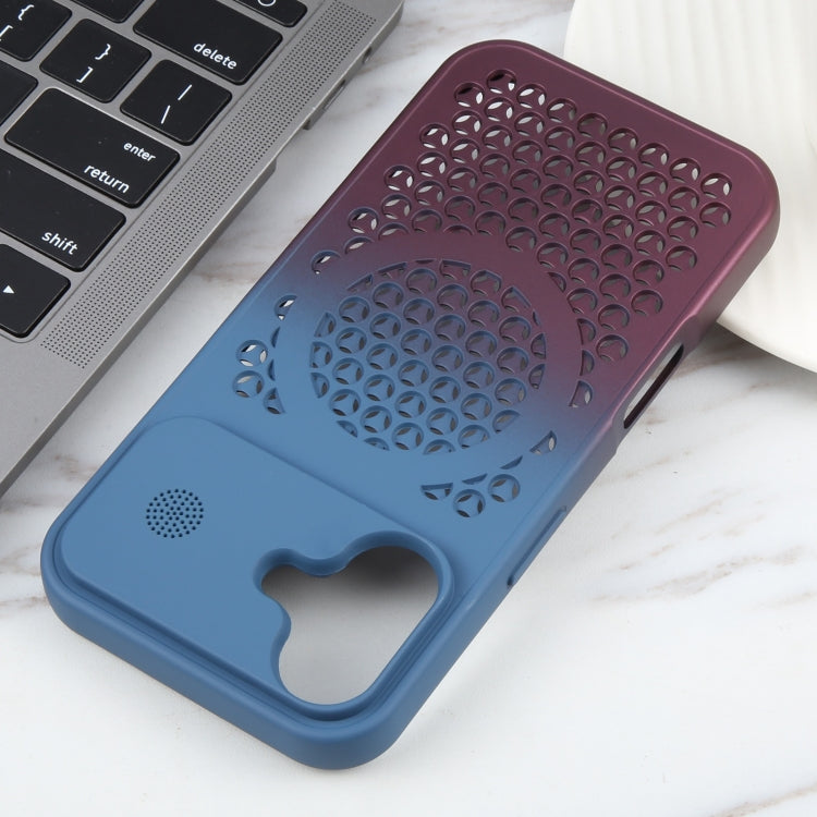 For iPhone 16 Plus Gradient Color Honeycomb Aromatherapy MagSafe Phone Case(Blue Red) by buy2fix