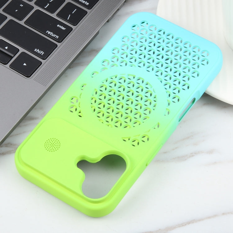 For iPhone 16 Plus Gradient Color Honeycomb Aromatherapy MagSafe Phone Case(Green Blue) by buy2fix