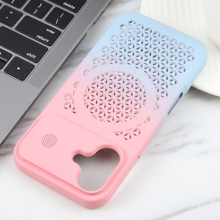 For iPhone 16 Gradient Color Honeycomb Aromatherapy MagSafe Phone Case(Pink Blue) by buy2fix