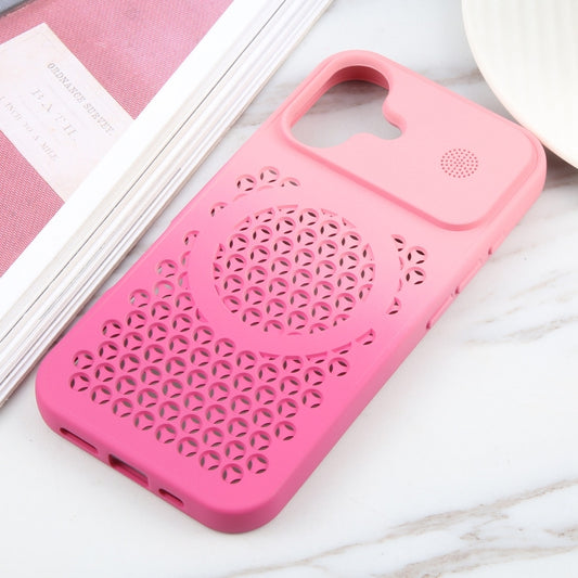 For iPhone 16 Gradient Color Honeycomb Aromatherapy MagSafe Phone Case(Pink+Rose Red) by buy2fix