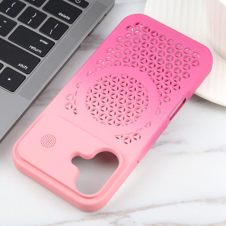 For iPhone 16 Gradient Color Honeycomb Aromatherapy MagSafe Phone Case(Pink+Rose Red) by buy2fix