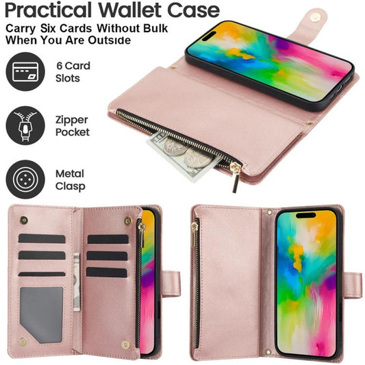 For iPhone 16 Pro Max YM016 Rhombic Zipper Card Wallet Leather Phone Case with Lanyard(Rose Gold) - iPhone 16 Pro Max Cases by buy2fix | Online Shopping UK | buy2fix