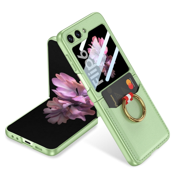 For Samsung Galaxy Z Flip6 / Flip7 FE GKK Integrated Ultra-thin Leather Card Slots Phone Case with Ring Holder(Green) - Galaxy Z Flip6 5G Cases by GKK | Online Shopping UK | buy2fix