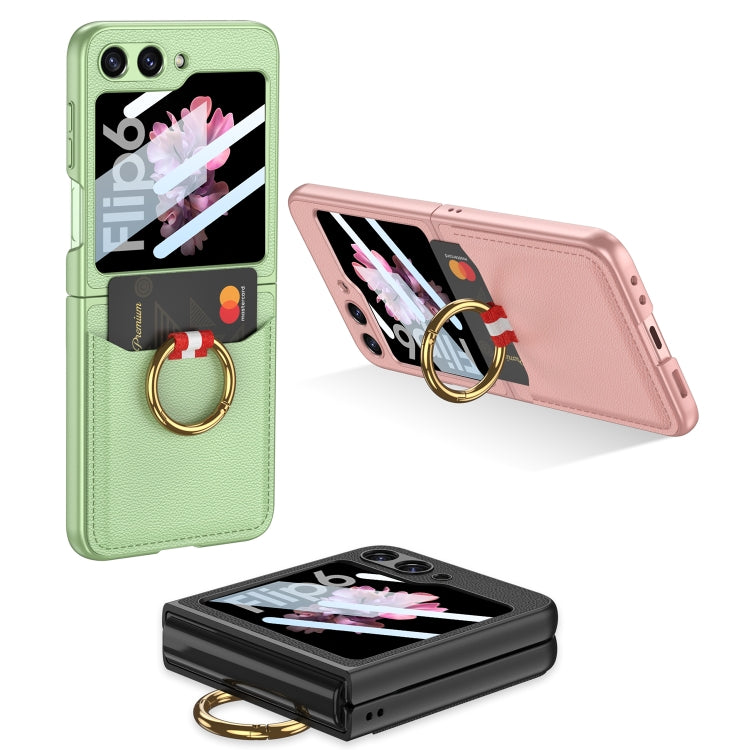 For Samsung Galaxy Z Flip6 / Flip7 FE GKK Integrated Ultra-thin Leather Card Slots Phone Case with Ring Holder(Green) - Galaxy Z Flip6 5G Cases by GKK | Online Shopping UK | buy2fix