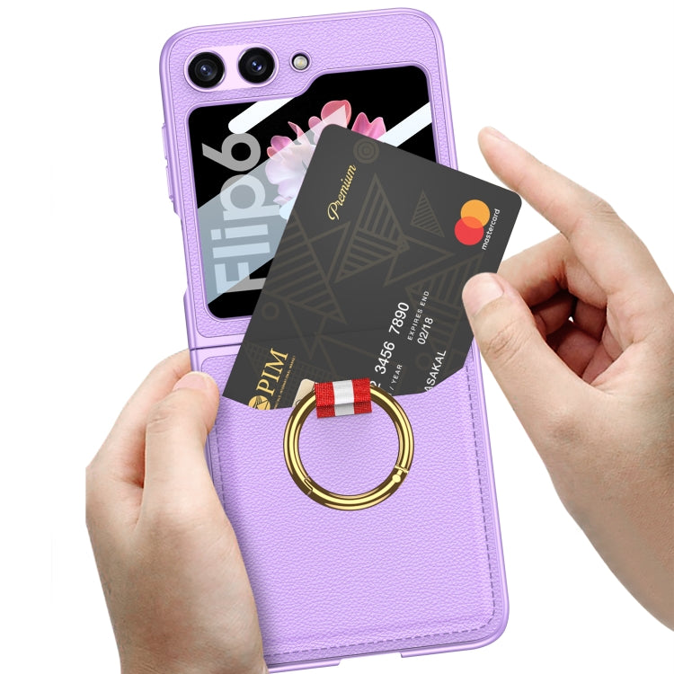 For Samsung Galaxy Z Flip6 / Flip7 FE GKK Integrated Ultra-thin Leather Card Slots Phone Case with Ring Holder(Green) - Galaxy Z Flip6 5G Cases by GKK | Online Shopping UK | buy2fix