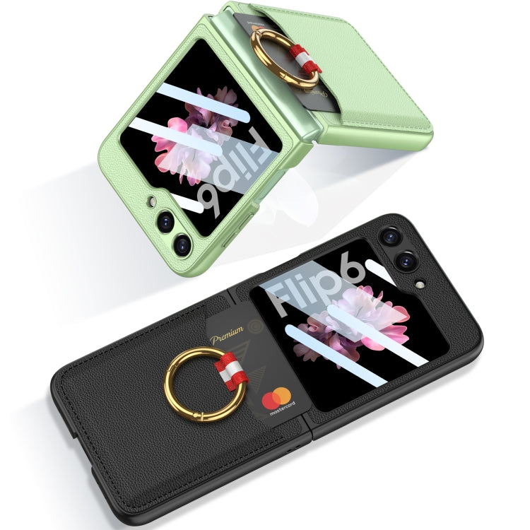 For Samsung Galaxy Z Flip6 / Flip7 FE GKK Integrated Ultra-thin Leather Card Slots Phone Case with Ring Holder(Green) - Galaxy Z Flip6 5G Cases by GKK | Online Shopping UK | buy2fix