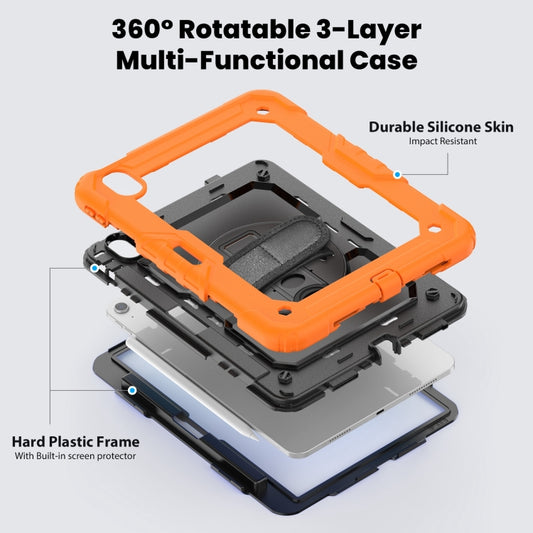 For iPad Air 11 2025 / 2024 Turntable Holder Silicone Hybrid PC Tablet Case with Shoulder Strap(Orange) by buy2fix