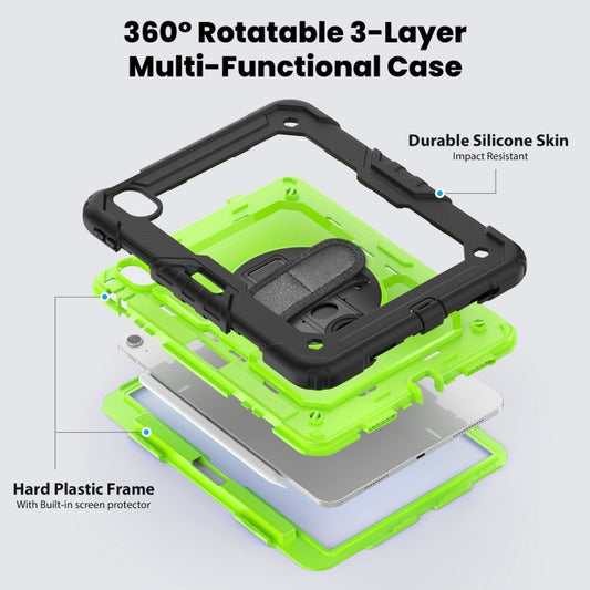 For iPad Air 11 2025 / 2024 Turntable Holder Silicone Hybrid PC Tablet Case with Shoulder Strap(Yellow Green + Black) by buy2fix