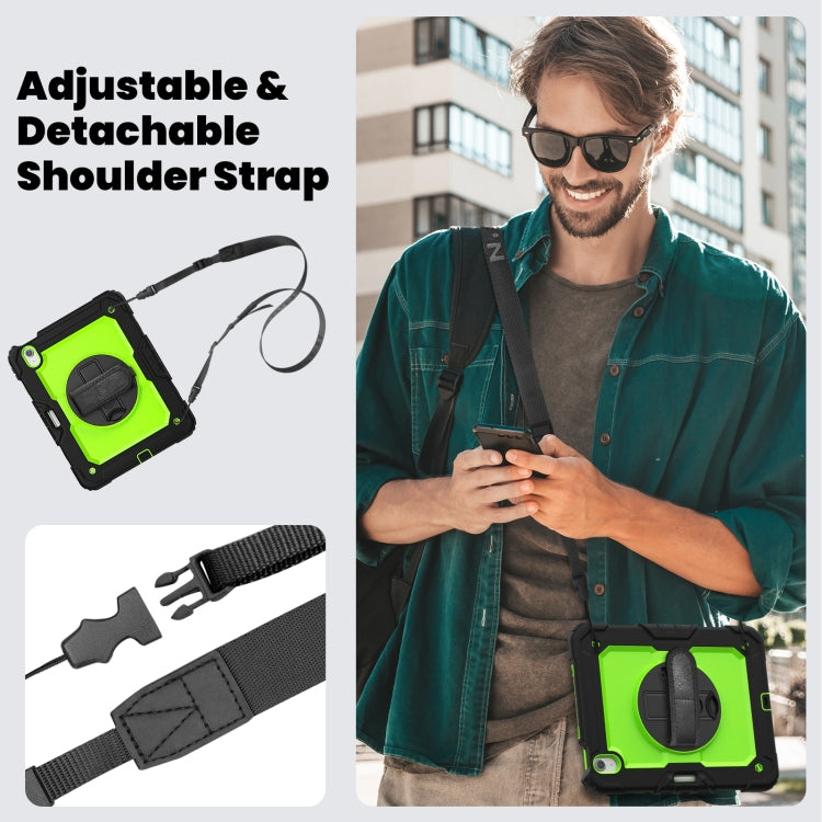 For iPad Air 11 2025 / 2024 Turntable Holder Silicone Hybrid PC Tablet Case with Shoulder Strap(Yellow Green + Black) by buy2fix