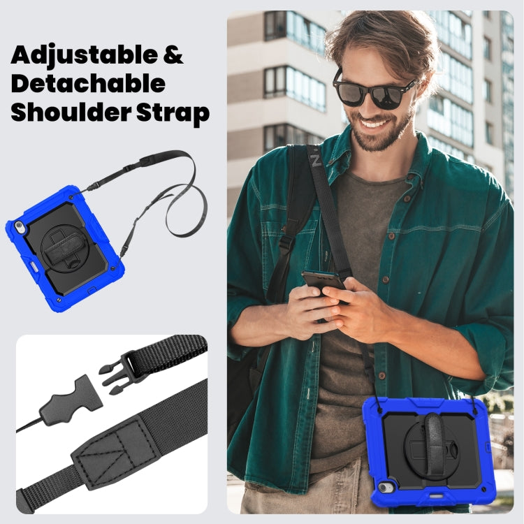 For iPad Air 11 2025 / 2024 Turntable Holder Silicone Hybrid PC Tablet Case with Shoulder Strap(Black + Dark Blue) by buy2fix
