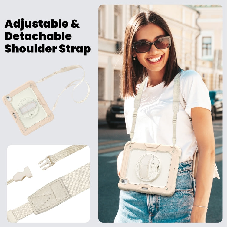 For iPad Air 11 2025 / 2024 Turntable Holder Silicone Hybrid PC Tablet Case with Shoulder Strap(Beige + Rose Gold) by buy2fix