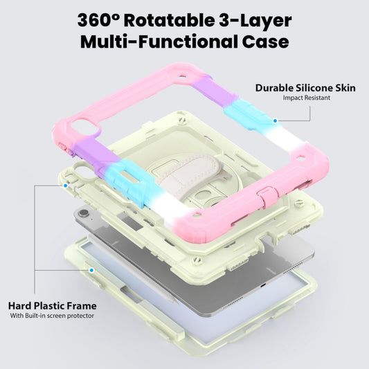 For iPad Air 11 2025 / 2024 Turntable Holder Silicone Hybrid PC Tablet Case with Shoulder Strap(Camouflage Pink) by buy2fix