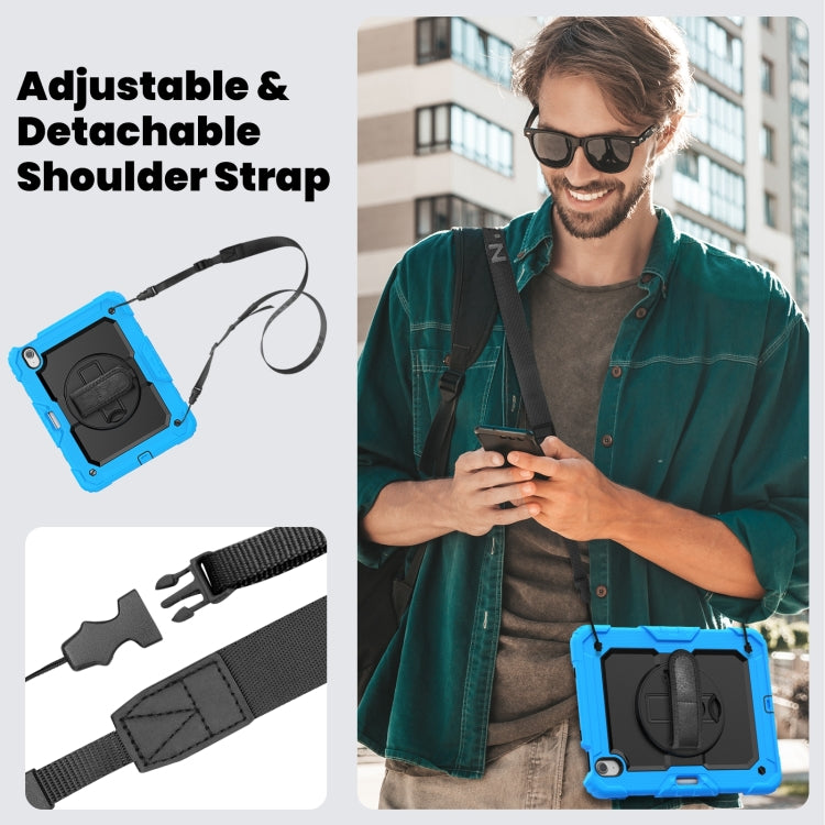 For iPad Air 11 2025 / 2024 Turntable Holder Silicone Hybrid PC Tablet Case with Shoulder Strap(Light Blue + Black) by buy2fix