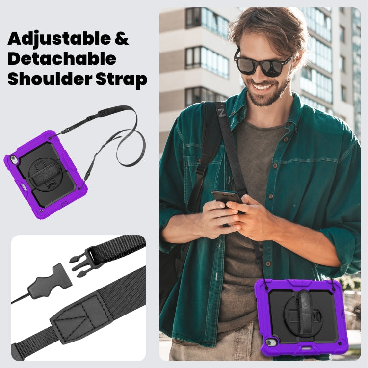 For iPad Air 11 2025 / 2024 Turntable Holder Silicone Hybrid PC Tablet Case with Shoulder Strap(Purple) by buy2fix