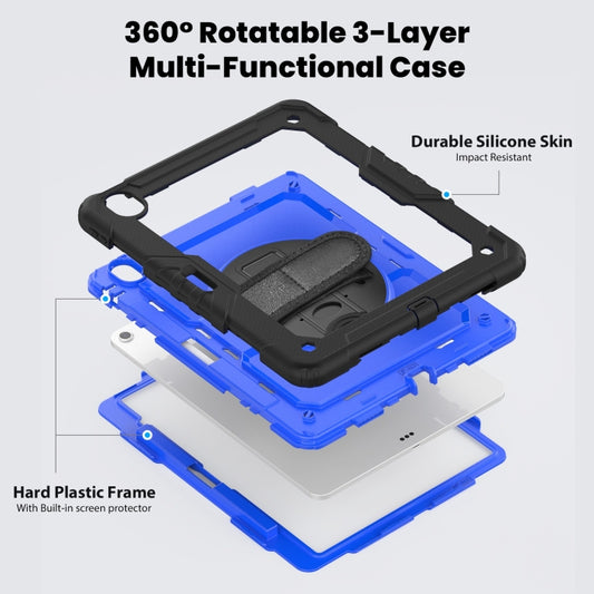 For iPad Air 13 2025 / 2024 Turntable Holder Silicone Hybrid PC Tablet Case with Shoulder Strap(Dark Blue + Black) by buy2fix