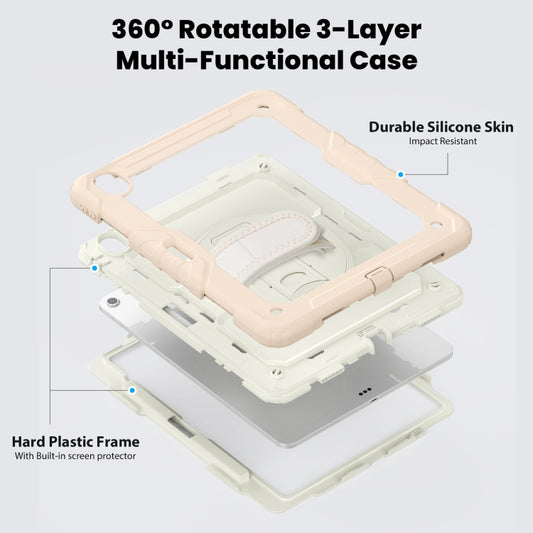 For iPad Air 13 2025 / 2024 Turntable Holder Silicone Hybrid PC Tablet Case with Shoulder Strap(Beige + Rose Gold) by buy2fix