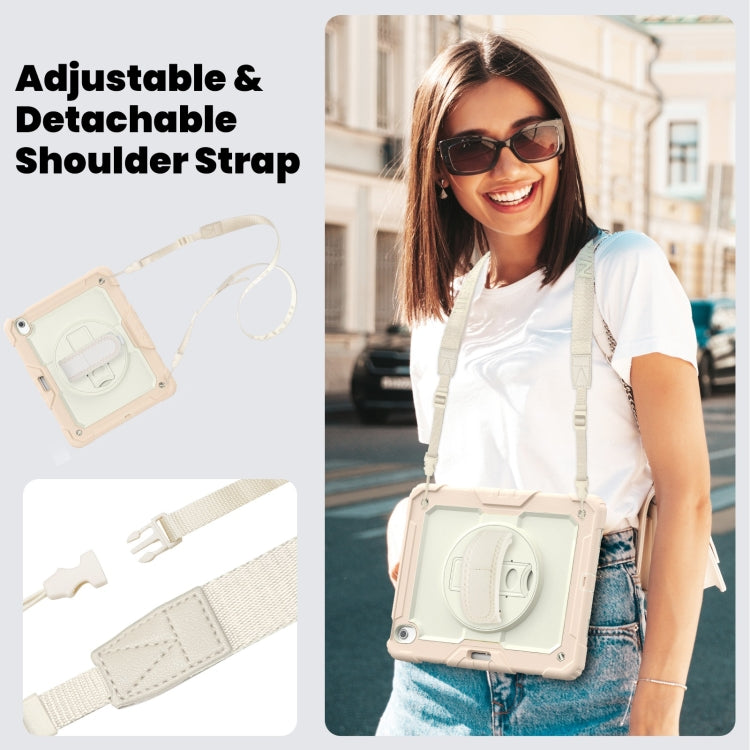 For iPad Air 13 2025 / 2024 Turntable Holder Silicone Hybrid PC Tablet Case with Shoulder Strap(Beige + Rose Gold) by buy2fix