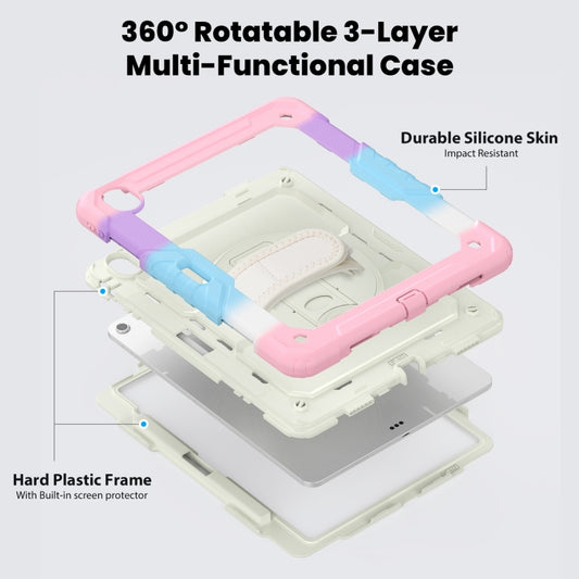 For iPad Air 13 2025 / 2024 Turntable Holder Silicone Hybrid PC Tablet Case with Shoulder Strap(Camouflage Pink) by buy2fix