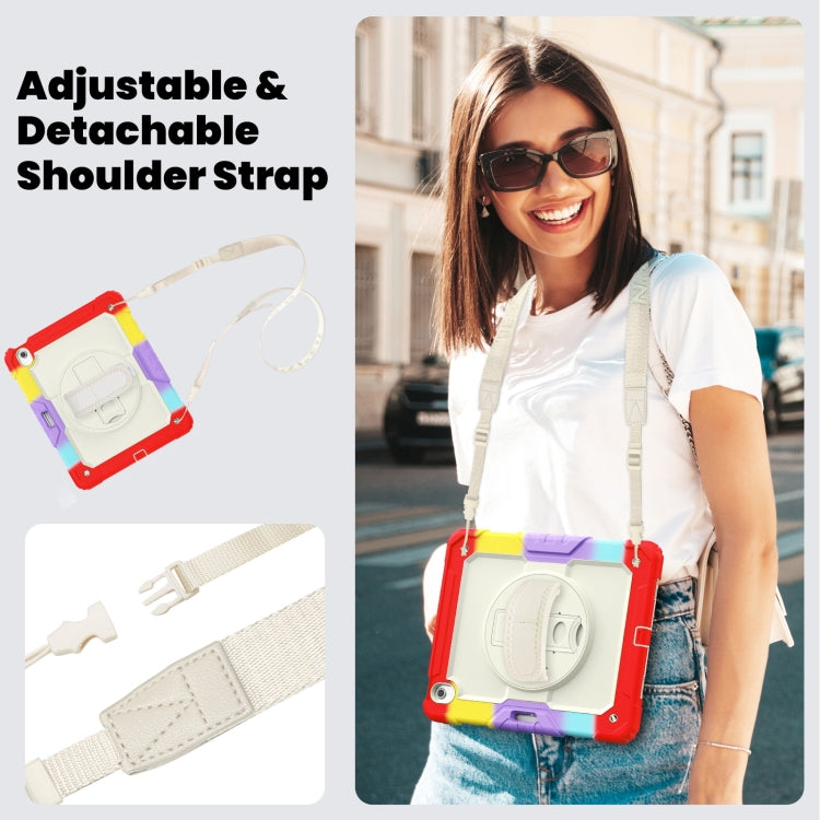 For iPad Air 13 2025 / 2024 Turntable Holder Silicone Hybrid PC Tablet Case with Shoulder Strap(Camouflage Red) by buy2fix