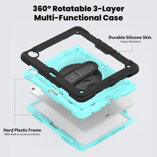 For iPad Air 13 2025 / 2024 Turntable Holder Silicone Hybrid PC Tablet Case with Shoulder Strap(Light Blue + Black) by buy2fix