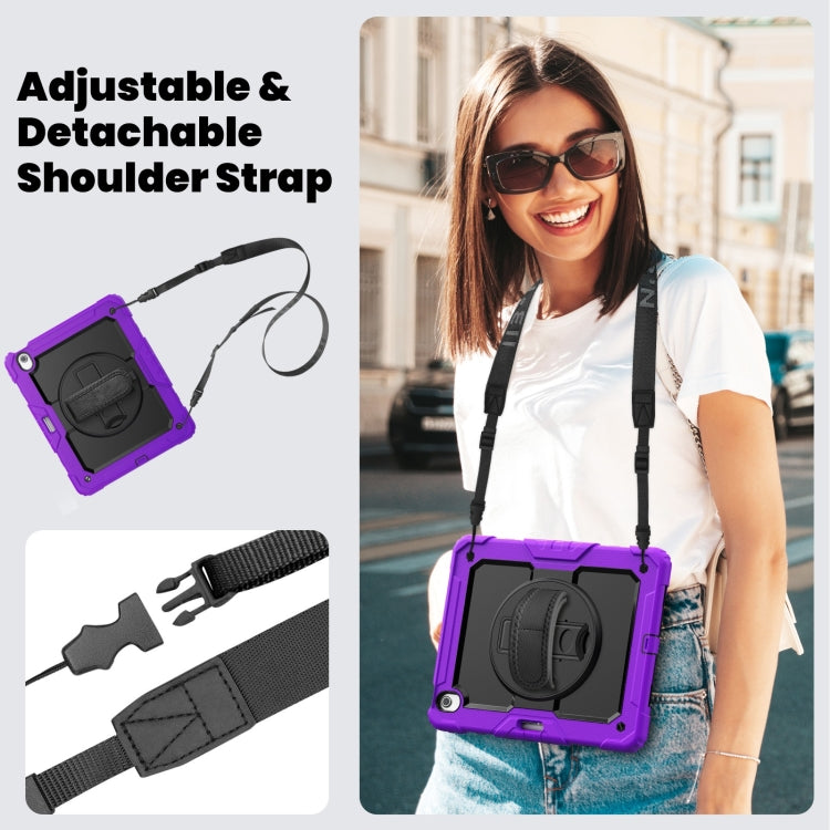 For iPad Air 13 2025 / 2024 Turntable Holder Silicone Hybrid PC Tablet Case with Shoulder Strap(Purple) by buy2fix