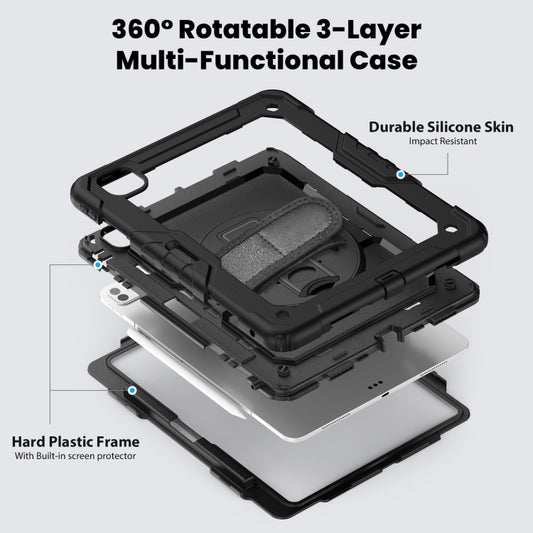 For iPad Pro 13 2025 / 2024 Turntable Holder Silicone Hybrid PC Tablet Case with Shoulder Strap(Black) by buy2fix