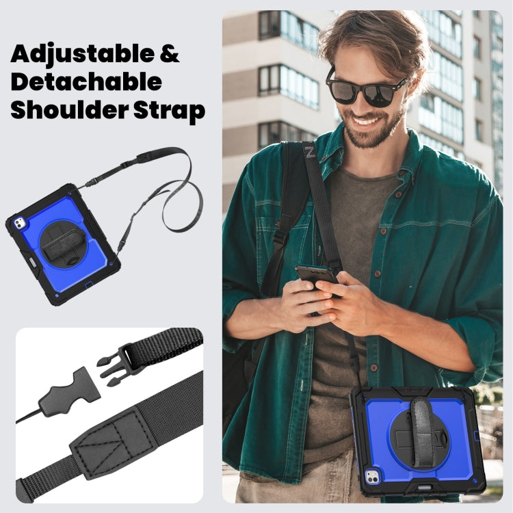 For iPad Pro 13 2025 / 2024 Turntable Holder Silicone Hybrid PC Tablet Case with Shoulder Strap(Dark Blue + Black) by buy2fix