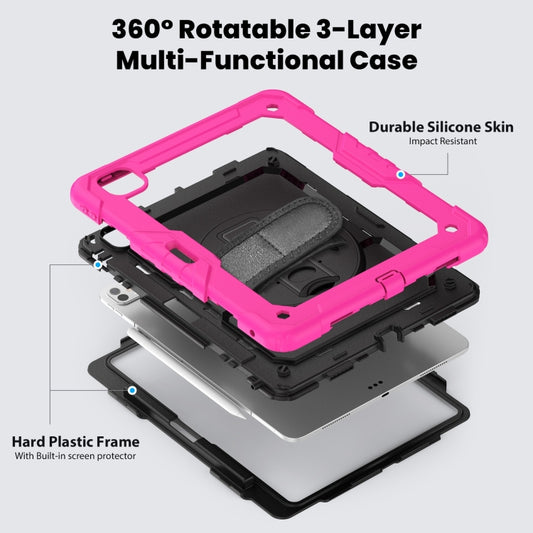 For iPad Pro 13 2025 / 2024 Turntable Holder Silicone Hybrid PC Tablet Case with Shoulder Strap(Black + Rose Red) by buy2fix