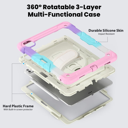 For iPad Pro 13 2025 / 2024 Turntable Holder Silicone Hybrid PC Tablet Case with Shoulder Strap(Camouflage Pink) by buy2fix