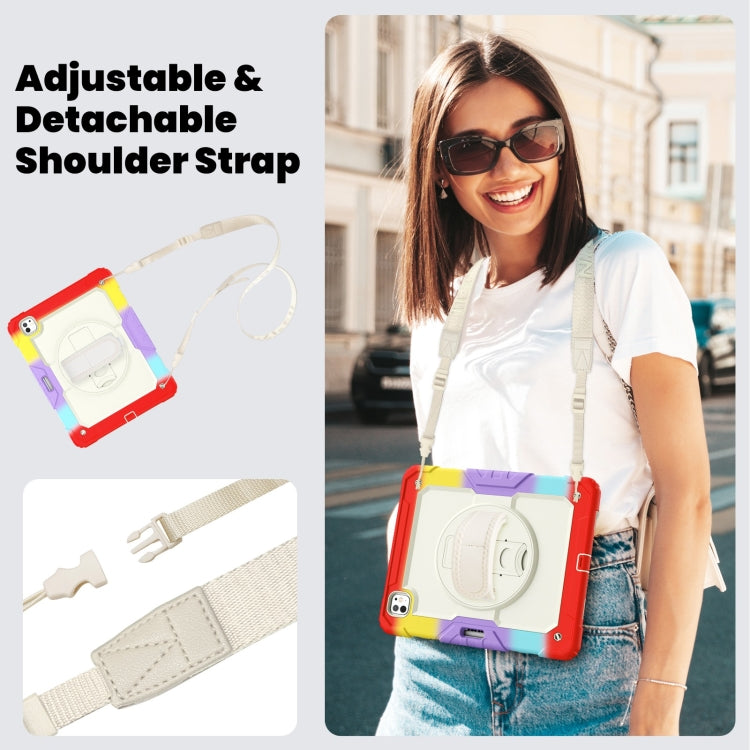 For iPad Pro 13 2025 / 2024 Turntable Holder Silicone Hybrid PC Tablet Case with Shoulder Strap(Camouflage Red) by buy2fix