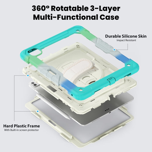 For iPad Pro 13 2025 / 2024 Turntable Holder Silicone Hybrid PC Tablet Case with Shoulder Strap(Camouflage Light Blue) by buy2fix