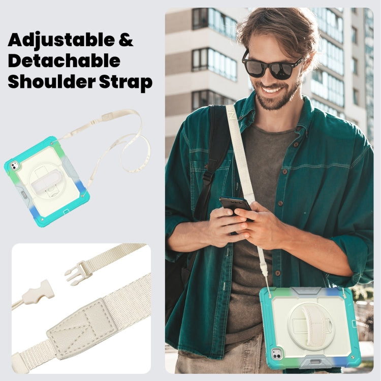 For iPad Pro 13 2025 / 2024 Turntable Holder Silicone Hybrid PC Tablet Case with Shoulder Strap(Camouflage Light Blue) by buy2fix