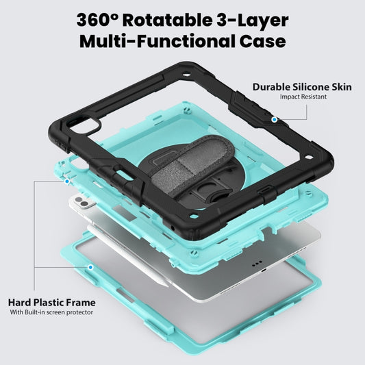 For iPad Pro 13 2025 / 2024 Turntable Holder Silicone Hybrid PC Tablet Case with Shoulder Strap(Light Blue + Black) by buy2fix