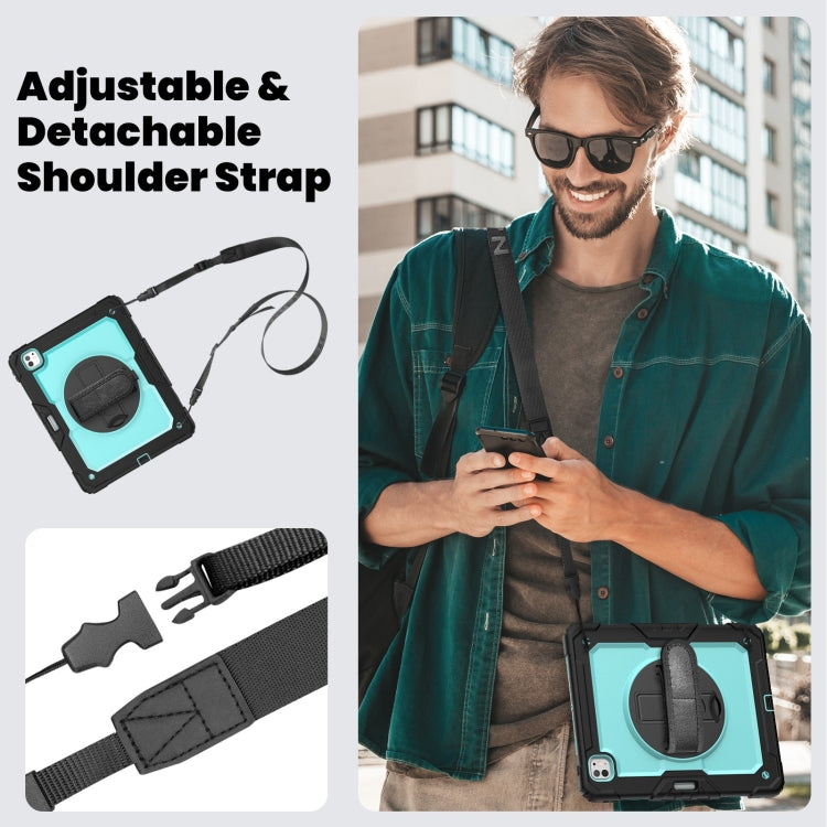 For iPad Pro 13 2025 / 2024 Turntable Holder Silicone Hybrid PC Tablet Case with Shoulder Strap(Light Blue + Black) by buy2fix