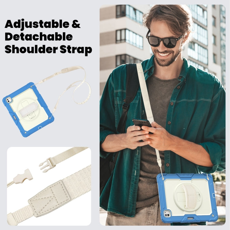 For iPad Pro 13 2025 / 2024 Turntable Holder Silicone Hybrid PC Tablet Case with Shoulder Strap(Beige + Cyan-blue) by buy2fix