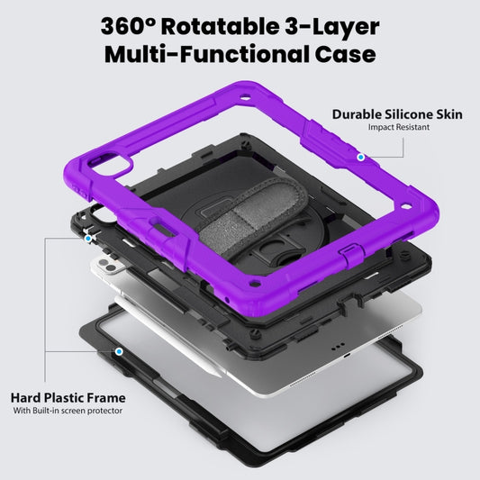 For iPad Pro 13 2025 / 2024 Turntable Holder Silicone Hybrid PC Tablet Case with Shoulder Strap(Purple) by buy2fix
