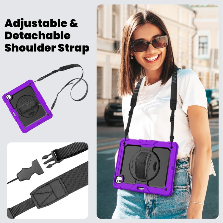 For iPad Pro 13 2025 / 2024 Turntable Holder Silicone Hybrid PC Tablet Case with Shoulder Strap(Purple) by buy2fix