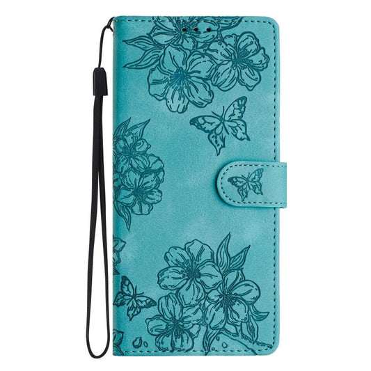 For iPhone Air Cherry Blossom Butterfly Skin Feel Embossed PU Phone Case(Green) - iPhone Air Cases by buy2fix | Online Shopping UK | buy2fix