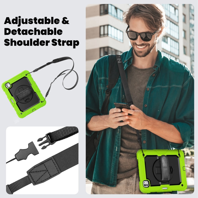 For iPad Pro 11 2025 / 2024 Silicone Hybrid PC Tablet Case with Shoulder Strap(Black + Yellow Green) by buy2fix