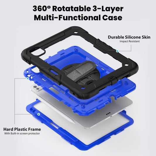 For iPad Pro 11 2025 / 2024 Silicone Hybrid PC Tablet Case with Shoulder Strap(Dark Blue + Black) by buy2fix