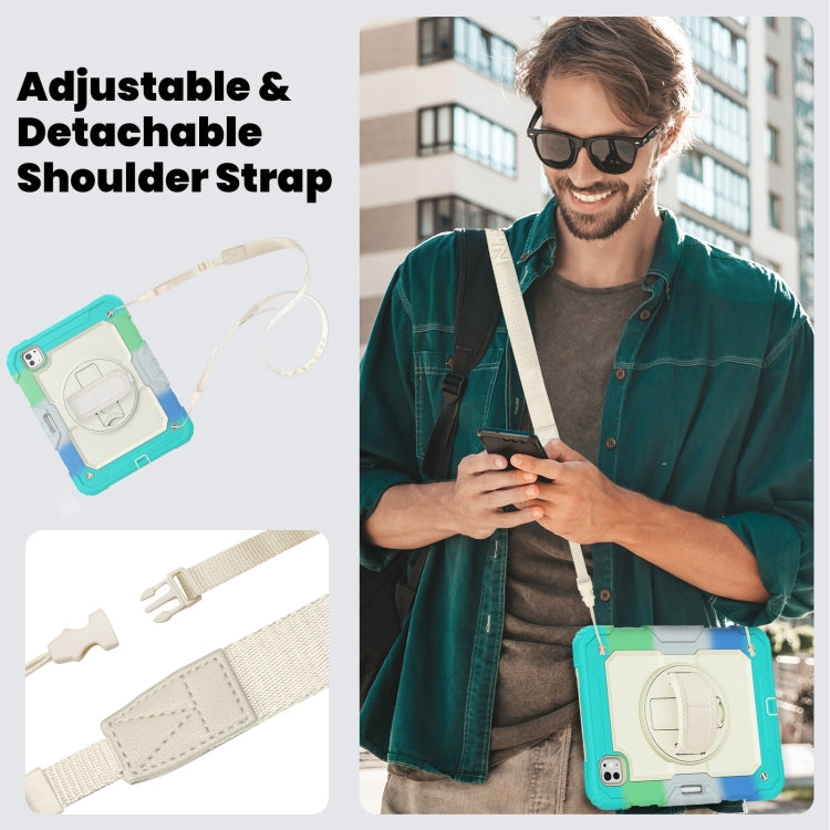 For iPad Pro 11 2025 / 2024 Silicone Hybrid PC Tablet Case with Shoulder Strap(Camouflage Light Blue) by buy2fix