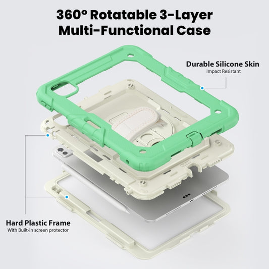 For iPad Pro 11 2025 / 2024 Silicone Hybrid PC Tablet Case with Shoulder Strap(Beige + Light Green) by buy2fix