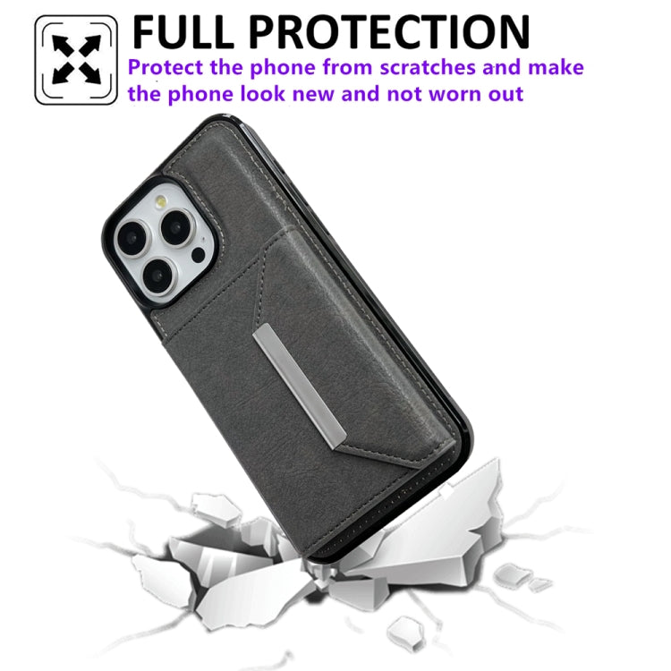 For iPhone 16 Pro Solid Color Metal Buckle Card Slots Bag Phone Case(Grey) by buy2fix