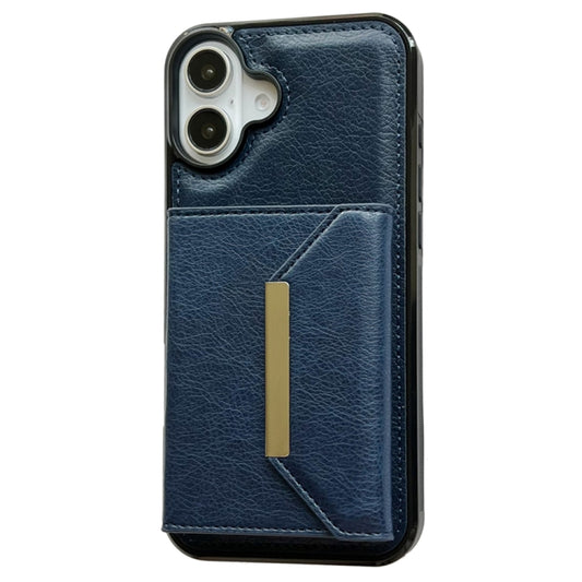 For iPhone 16 Solid Color Metal Buckle Card Slots Bag Phone Case(Blue) by buy2fix