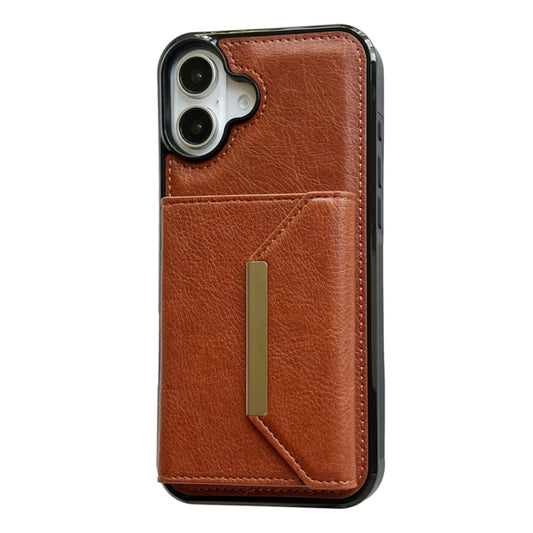 For iPhone 16 Solid Color Metal Buckle Card Slots Bag Phone Case(Brown) by buy2fix