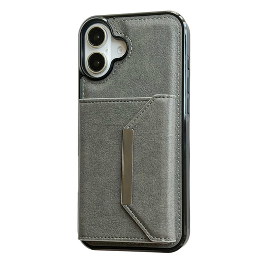 For iPhone 16 Solid Color Metal Buckle Card Slots Bag Phone Case(Grey) by buy2fix