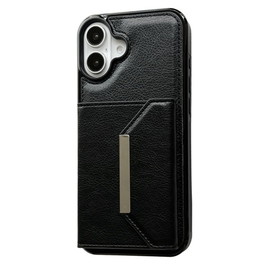 For iPhone 16 Solid Color Metal Buckle Card Slots Bag Phone Case(Black) by buy2fix