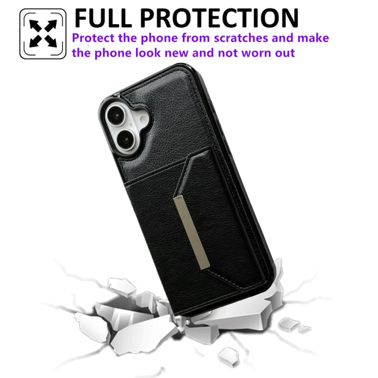 For iPhone 16 Solid Color Metal Buckle Card Slots Bag Phone Case(Black) by buy2fix